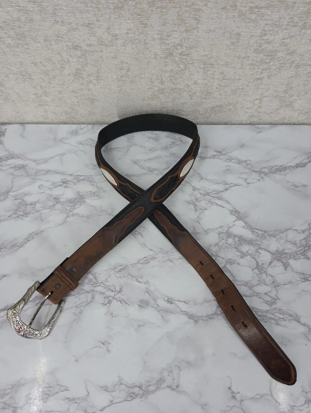 3D Leather Braided Woven Top Hand Concho Western Cowboy Belt Brown Black